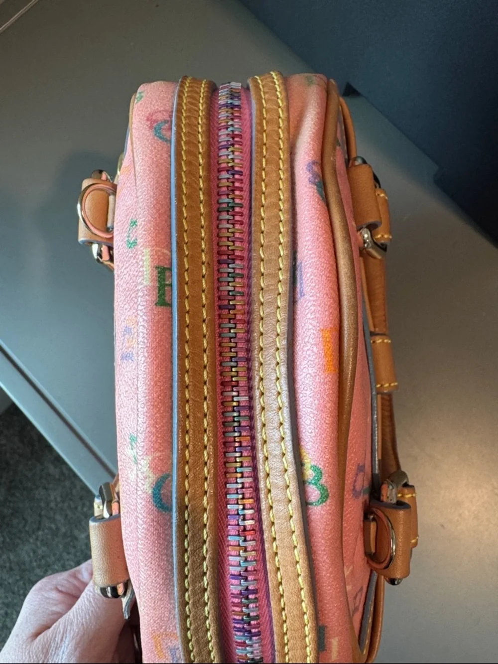SOLD - Dooney & Bourke Pink Multicolor Logo Mini Satchel - Picture 8 of 10